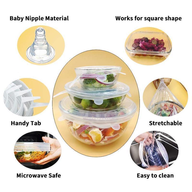 Fanshome™Stretchable food silicone lid, 6 pieces