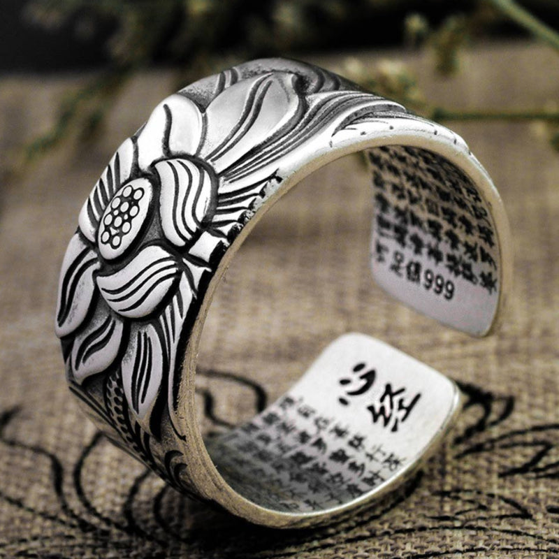 Lotus Ring with Heart Sutra