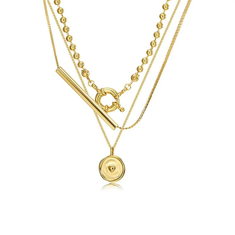 Gold Coin Layered Chain Necklace