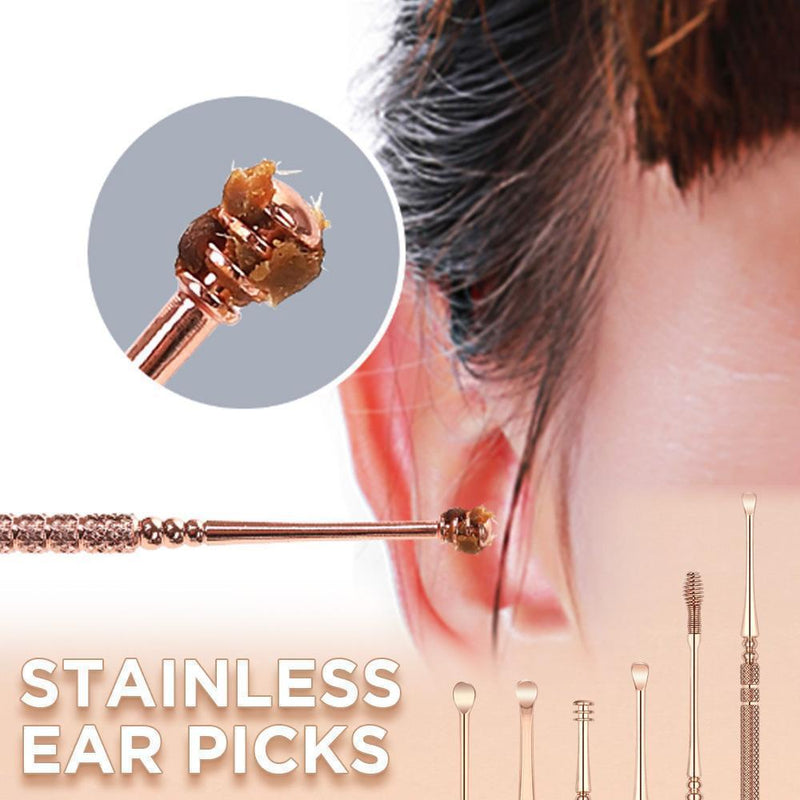 Stainless Steel Rose Gold Ear Picks Set - Set For 6